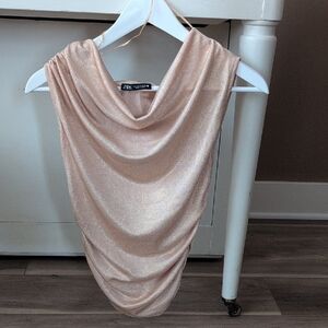 Zara Rose Gold Draped Cowl Neck Top